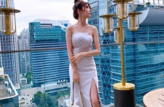 ชุดราตรีสีเทาเงิน ชุดเพื่อนเจ้าสาวไซส์ใหญ่